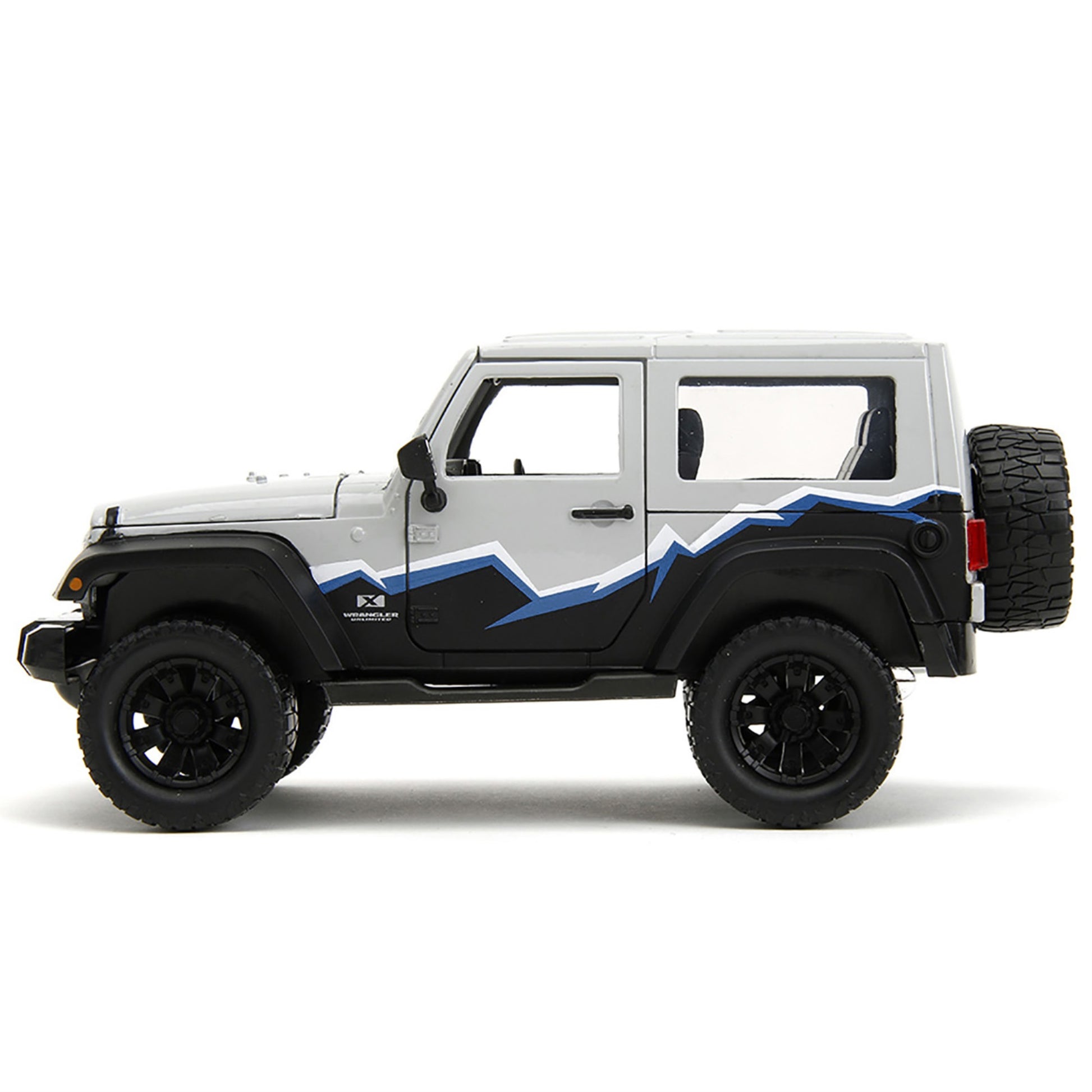 2007 Jeep Wrangler Gray and Black with Blue and White Stripes with Extra Wheels ''Just Trucks'' Series 1/24 Diecast Model Car by