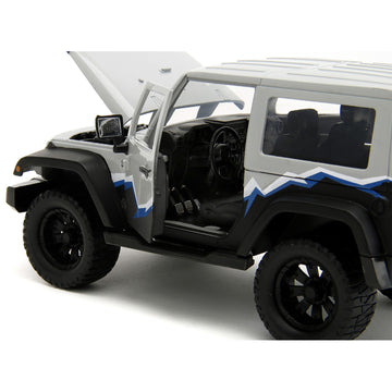 2007 Jeep Wrangler Gray and Black with Blue and White Stripes with Extra Wheels ''Just Trucks'' Series 1/24 Diecast Model Car by
