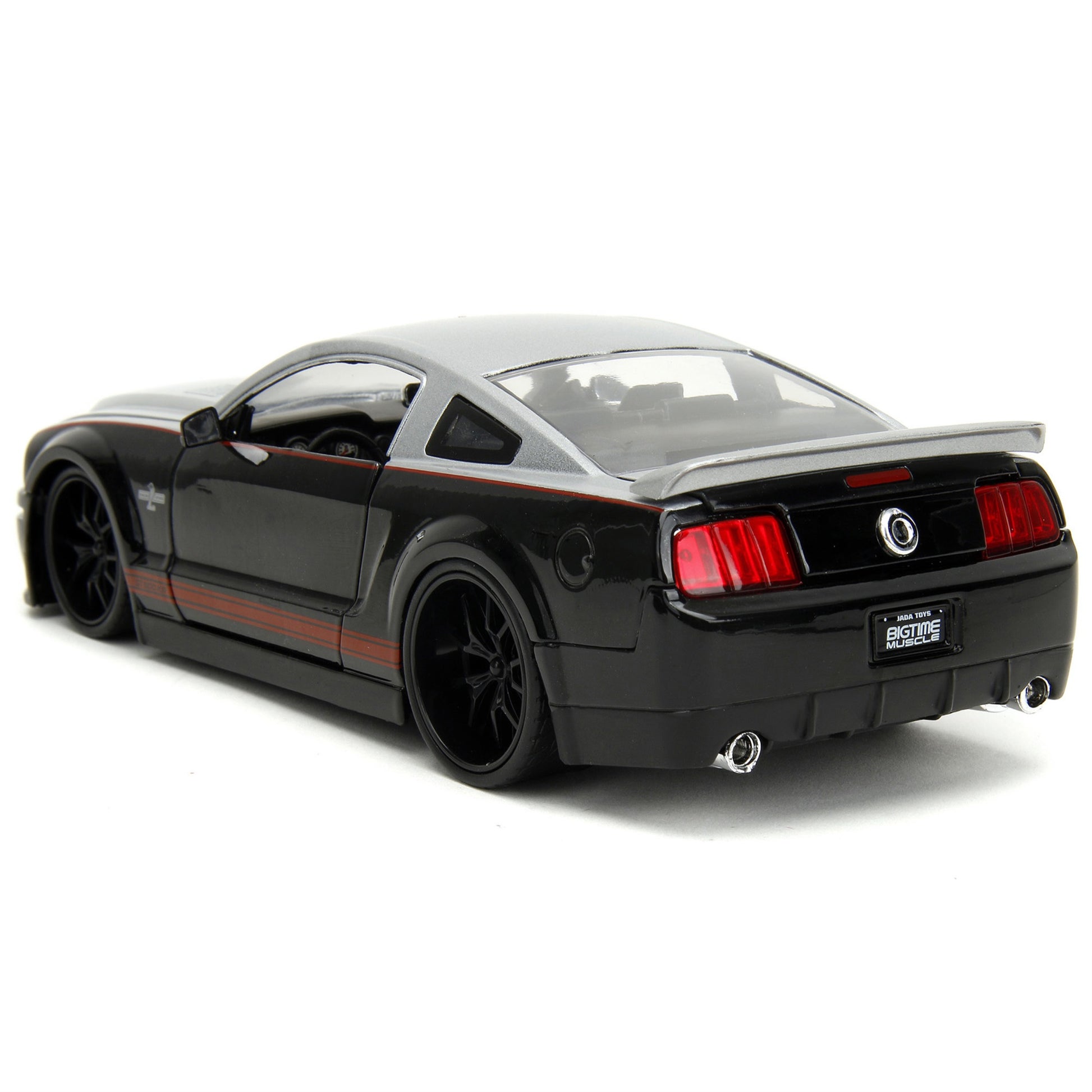 2008 Ford Shelby Mustang GT-500KR Silver and Black with Red Stripes ''Bigtime Muscle'' Series 1/24 Diecast Model Car by Jada