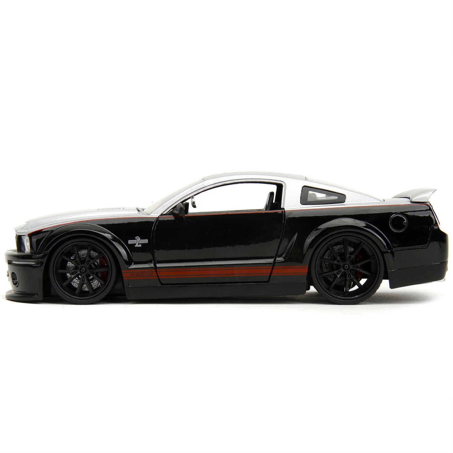 2008 Ford Shelby Mustang GT-500KR Silver and Black with Red Stripes ''Bigtime Muscle'' Series 1/24 Diecast Model Car by Jada