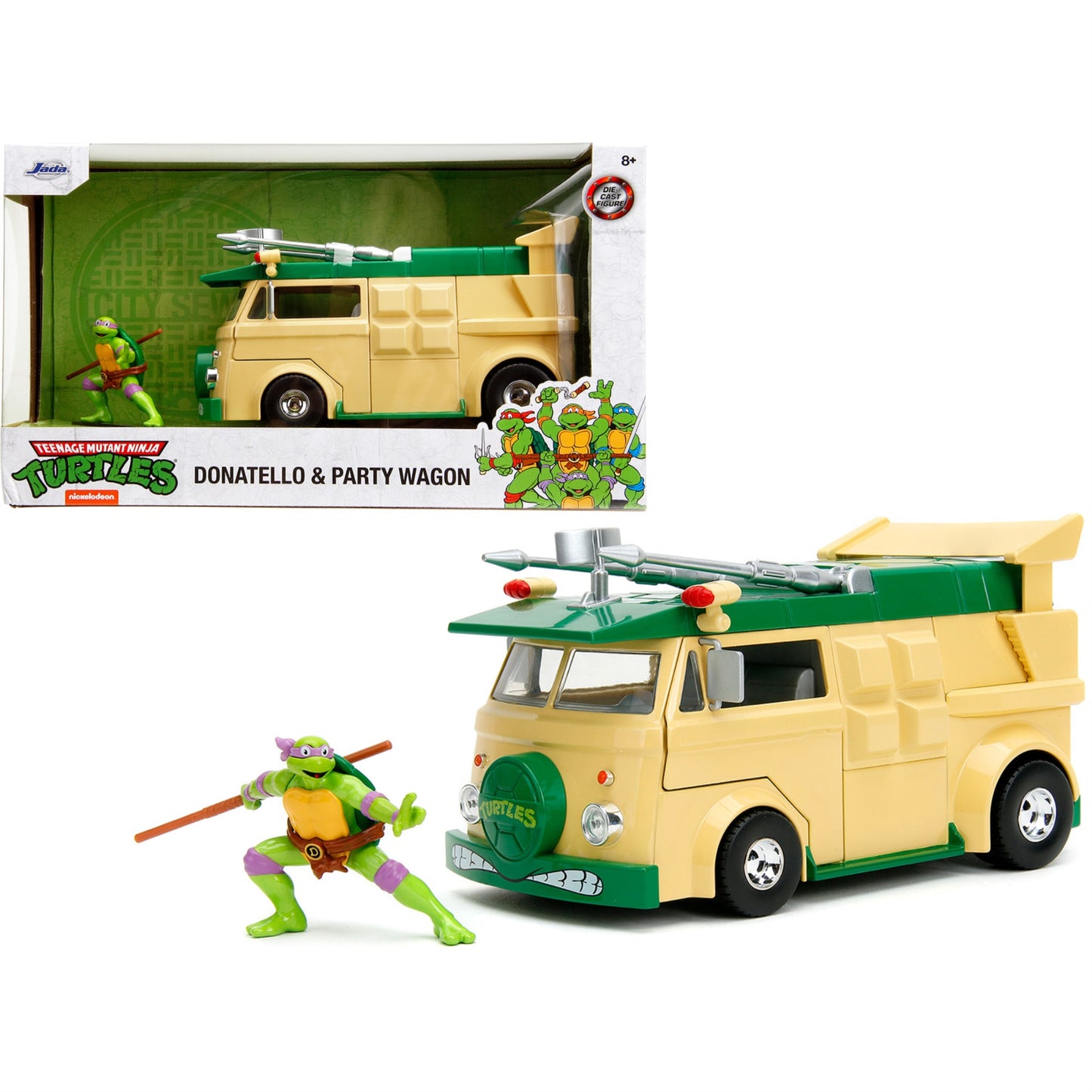 Party Wagon Green And Beige And Donatello Diecast Figure ''Teenage Mutant Ninja Turtles'' ''Hollywood Rides'' Series Diecast Mod