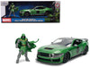 2024 Ford Mustang Dark Horse Green Metallic with Gray Top and Graphic with Doctor Doom Diecast Figure inchMarvels Doctor Doominch Character inchHollywood Ridesinch Series 1/24 Diecast Model Car by Jada