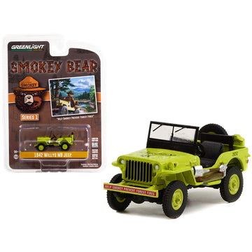 Greenlight 38020A Bright Green Help Smokey Prevent Forest Fires Smokey Bear Series 1 1 By 64 Scale Diecast Model Car For 1942 Willys Mb Jeep