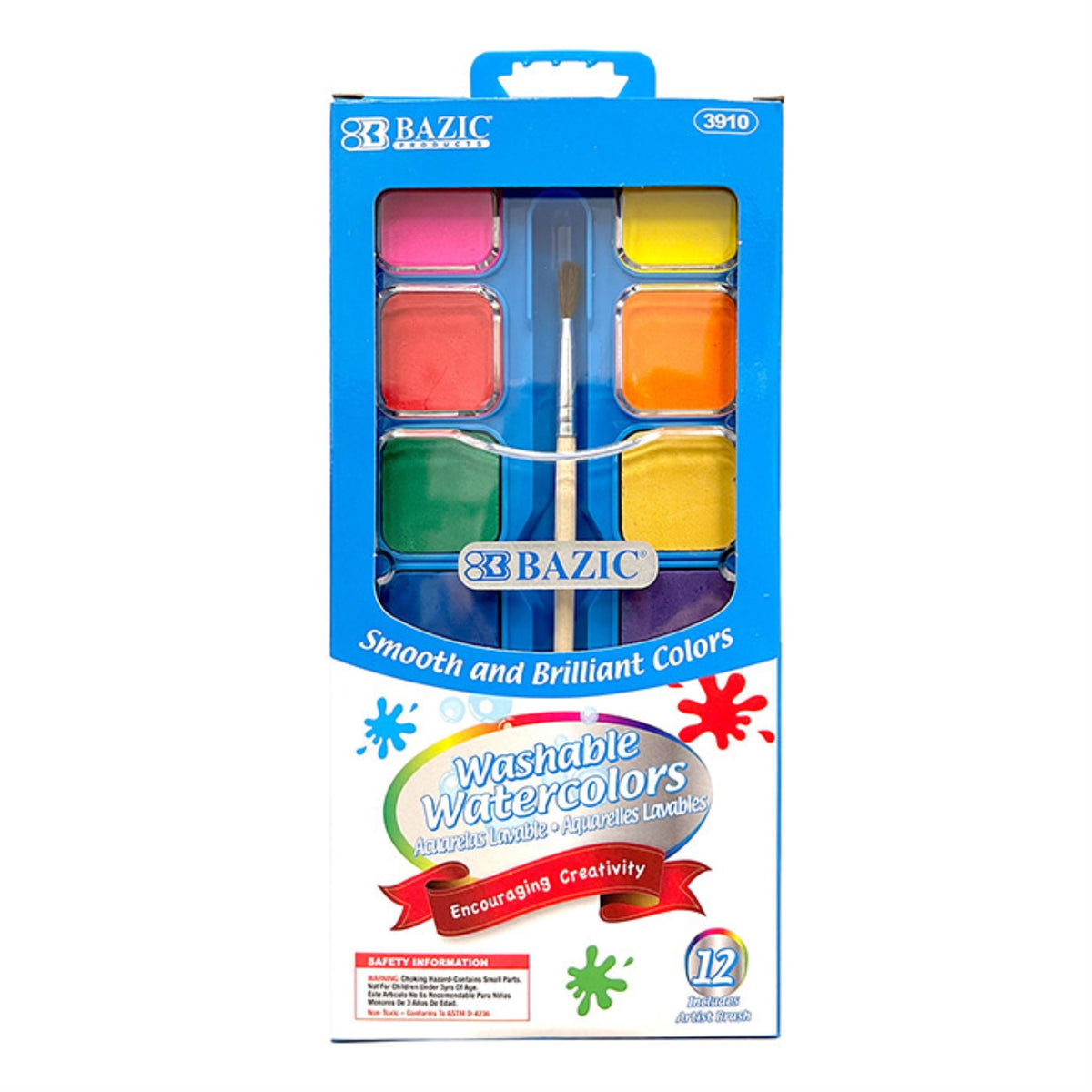 BAZIC 12 Ct. Watercolor w/ Brush & Mixing Palette / Box Qty  24