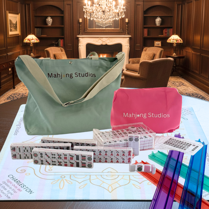 Pink 166-Tiles Mahjong Bundle - American Mahjong Mat Rack Green Tote