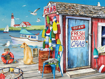 Heritage Puzzle Crab Shack - 550 Pieces Coastal Theme Jigsaw Puzzles For Adults By Barb Tourtillotte - Size 24'X18' – Relaxing Shoreline Scene - Made In U.S.A.