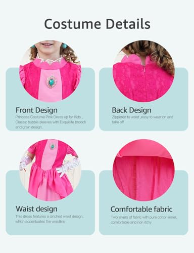 Sabbenia Pink Princess Costume for Girls Cosplay Pink for Halloween Birthday Party Dress Up 11-12Y