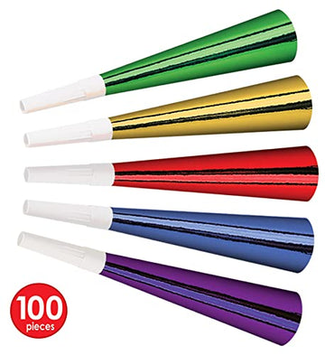 Beistle 100 Piece Happy New Year   S Eve Party Favors Horns Birthday Noise Makers, 9''
