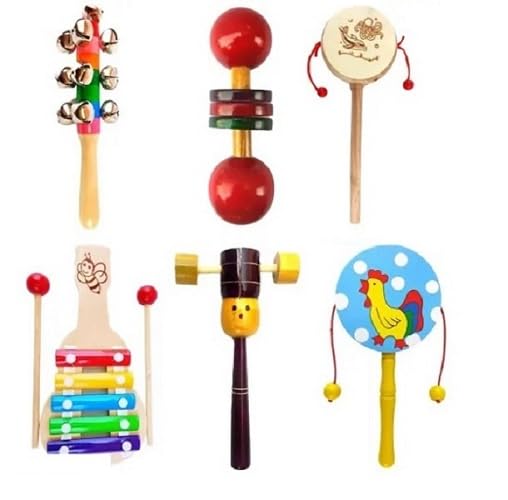 Little Mind Handmade Wooden Baby Rattle Set  6 NonToxic Sensory Toys For Newborns & Infants (012 Months)  BpaFree Multicolo