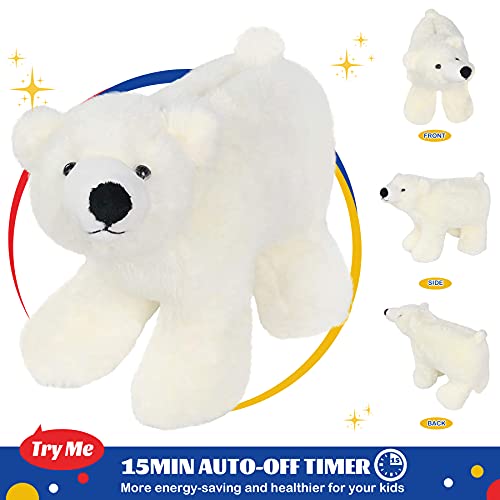 Glow Guards Musical Light up Polar Bear Stuffed Animal Singing Soft Plush Toy with LED Night Lights Nursery Songs Glow Bedtime P
