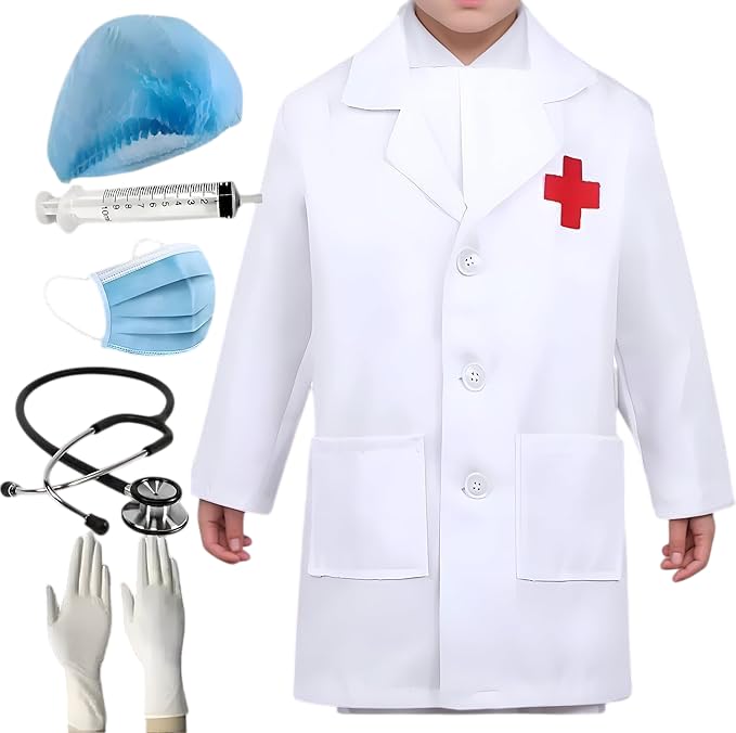Fashion Minis Doctor Kids Costume Dress | Role Play Outfit Doctor White Coat With badge Name | Fancy Doctor Dress For Boys & Gir