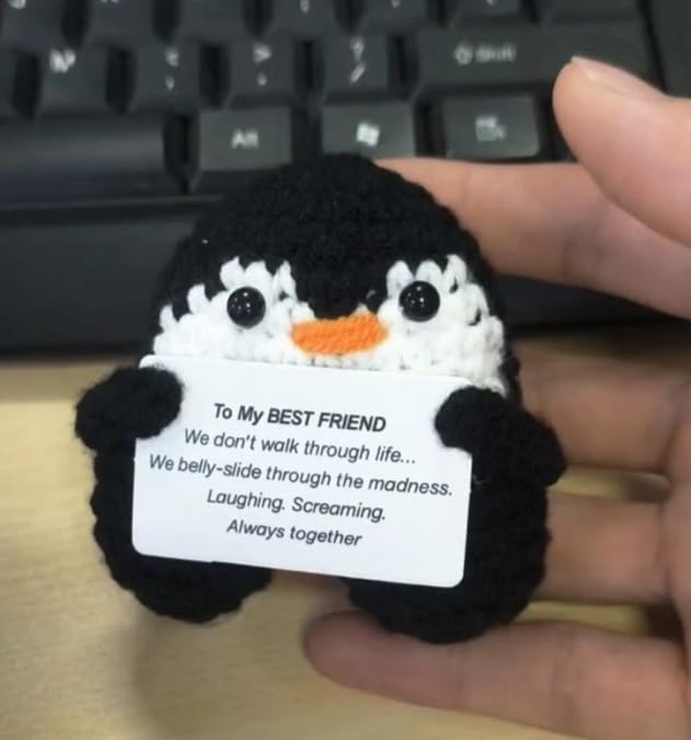 YACO STORE Funny Gifts For Bestie Birthday, Best Fun Friend Gifts For Women, Cool Handmade Crochet Mini Positive Penguin