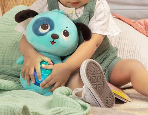 B. toys Baby Soothing Plush Dog - Glowing Tummy with Lights & Sounds, Twinkle Tummies, Small, Multicolor, 6 Months +