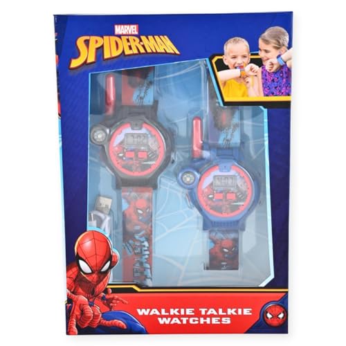 Accutime Spiderman Kids Rechargeable Walkie Talkie Watch Set - 2 Way Radio Watches, Led Flashlight, Compass, Toy Watches For Boys, Girls, Fans Of Spiderman