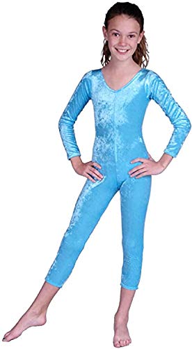 Girls Velvet Unitard  Light Blue - Medium 7-8