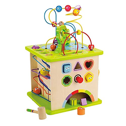 Country Critters Wooden Activity Play Cube By Hape | Wooden Learning Puzzle Toy For Toddlers, 5-Sided Activity Center With Animal Friends, Shapes, Mazes, Wooden Balls, Shape Sorter Blocks And More, 13.78 X 13.78 X 19.69 Inches