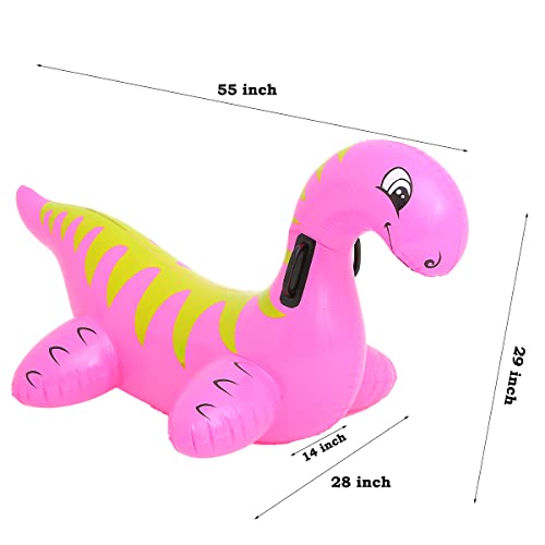 Inflatable Dinosaur Float Pool Toys Ride-On Inflatable Swimming Pool Beach Float Summer Water Fun Floating Raft For Kids And Adults (Pink)