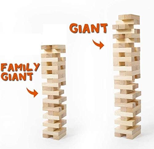 Gentle Monster Giant Tumble Tower with Dice & Game Board  56 Pcs Large Size Wooden Stacking Game  Classic Outdoor Games for mature-themed Kids Family (Jumbo 56pc)