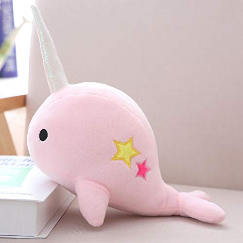 CASAGOOD Pink Narwhal Plush Toy - Medium Soft Whale Stuffed Animal for Babies and Kids