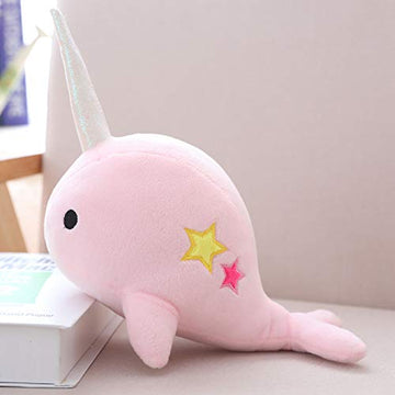 CASAGOOD Pink Narwhal Plush Toy - Medium Soft Whale Stuffed Animal for Babies and Kids