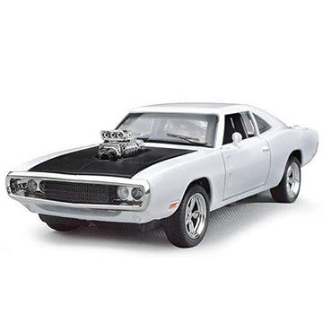 Aldorado 1:24 Dodge Charge F7 - White Alloy Diecast Pullback Metal Car Toy With Sound Light & Opening Doors - Great Gift Toy For