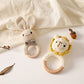 Wooden Baby Rattle Crochet Bunny and Lion Baby Toys Handmade Newborn Toy Early Development Grips Stuffed Animal Organic Rattle (