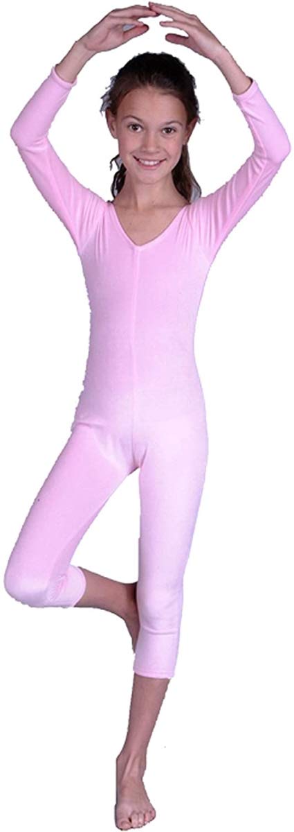 Girls Velvet Unitard, Pink - Large 10-12