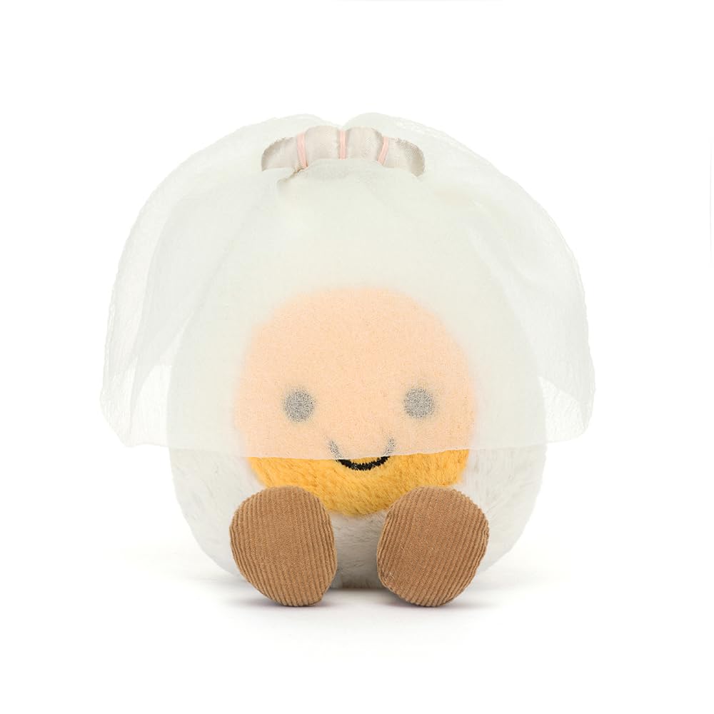 Jellycat Amuseables Boiled Egg Bride Plush Toy, 5.5" Yellow/White, Small Polyester Stuffed Animal - Fun Wedding Gift