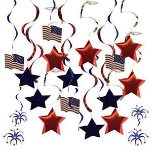 Ubersweet Imported 30pcs Hanging Swirls USA America 4th July Cutout Decoration Photo Prop_68053