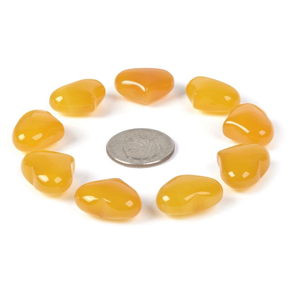 Yellow Agate Gemstone Healing Crystal 1 Inch Mini Puffy Heart Pocket Stone Iron Gift Box (Pack Of 10)