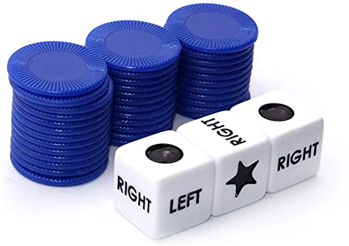 Befantasway Right Left Center Dice Game Set - 3 Dice & 36 Chips, Blue, Model JX-00818, Plastic Material