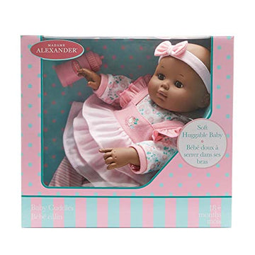Madame Alexander 14-Inch Baby Cuddles Doll With Bottle, Pink Floral, Dark Skin Tone