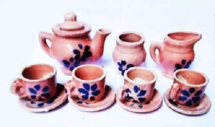 HC THE CRAFTS Ceramic Kids Tea Set with Saucers  DIY Kitchen Tea Toy (Brown)