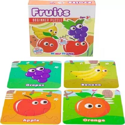 Massive Reckon Jigsaw Fruit Puzzles For Kids Age 3 Years And Above, 4 Puzzle Designs Piece Set, SelfCorrecting Puzzle Game For 
