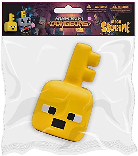 Just Toys LLC Minecraft Dungeons Key Golem Mega SquishMe - Small Yellow Polyurethane Plush Toy, Model JT3670KG