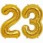 On Blow 23 Number Gold Foil Balloon 16 Inch Size for Birthday Celebrations, Anniversary, Engagement, Wedding, Farewell Party Dec