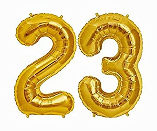 On Blow 23 Number Gold Foil Balloon 16 Inch Size for Birthday Celebrations, Anniversary, Engagement, Wedding, Farewell Party Dec