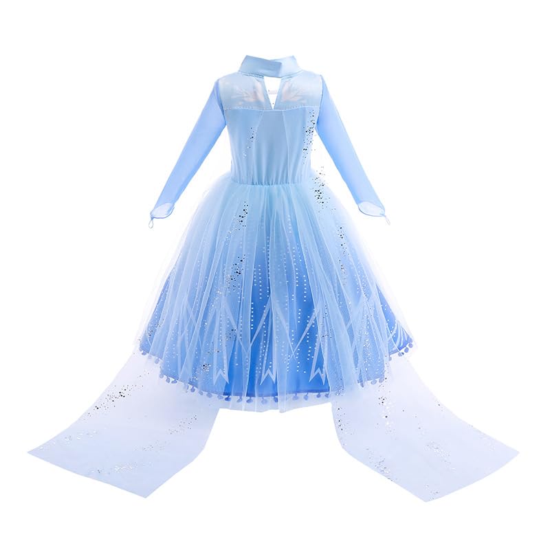 Sototoo Elsa Costume Long Sleeves Princess Dress Queen White Costume Cosplay Dress Up With Accessories Halloween (Sky Blue,2-3Ye