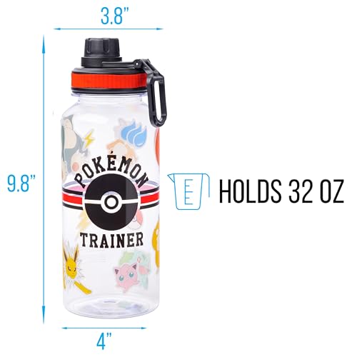 Silver Buffalo 32 oz Plastic Water Bottle - Pokemon Trainer Icons with Stickers, Model PK1515L5