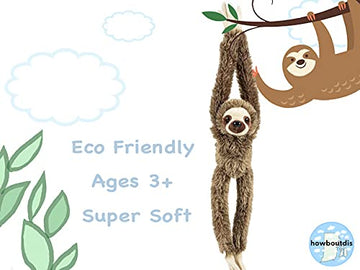 Howboutdis 20 Inch Brown Hanging Sloth - Stuffed Animal - Ultra Soft Plush - Hands And Feet Connect - Realistic Design - Great Gift Or Prize