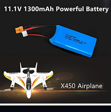 11.1V 1300mAh Lithium Battery for Wltoys XK X450 RC Airplane Fixed Wing Plane 2 Pack with USB Charger