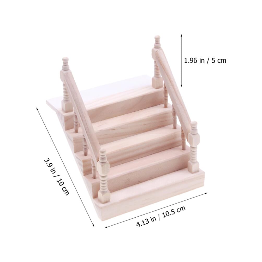 Miniature Dollhouse Wooden Staircase With Handrail, Diy Unpainted Mini Stairs For 1/12 Scale Dollhouse Furniture, Micro Landscap
