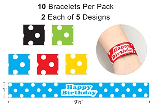 Teacher Created Resources Polka Dots Happy Birthday Slap Bracelets, 10/Pack