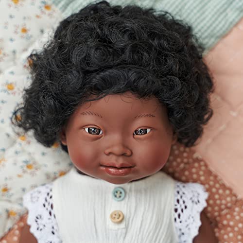 Miniland Doll 15'' African With Down Syndrome Girl (Box) - Made In Spain, Anatomically Correct, Quality, Inclusion