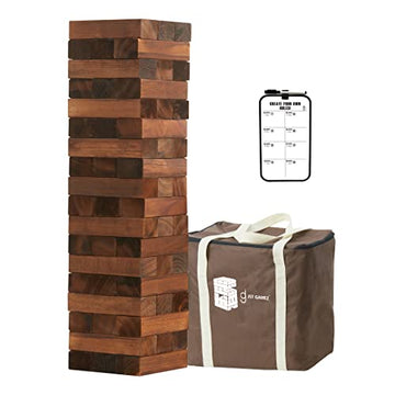 Jst Gamez Large Tower Wooden Stacking Outdoor Games For Adults And Family Yard Lawn Blocks Games - Includes Rules And Carrying B