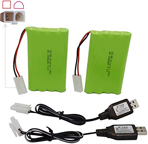 Blomiky 2 Pack 9.6V 2000Mah Nimh Rechargeable Aa Battery Packs With Standard Tamiya Connectors Plug And Usb Charge Cable For Rc
