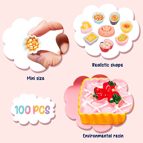 Skylety 100 Pieces Miniature Food Drinks Toys Mixed Resin Foods For Doll Kitchen Pretend Play Mini Food Set For Adults Teenagers Doll House Cute