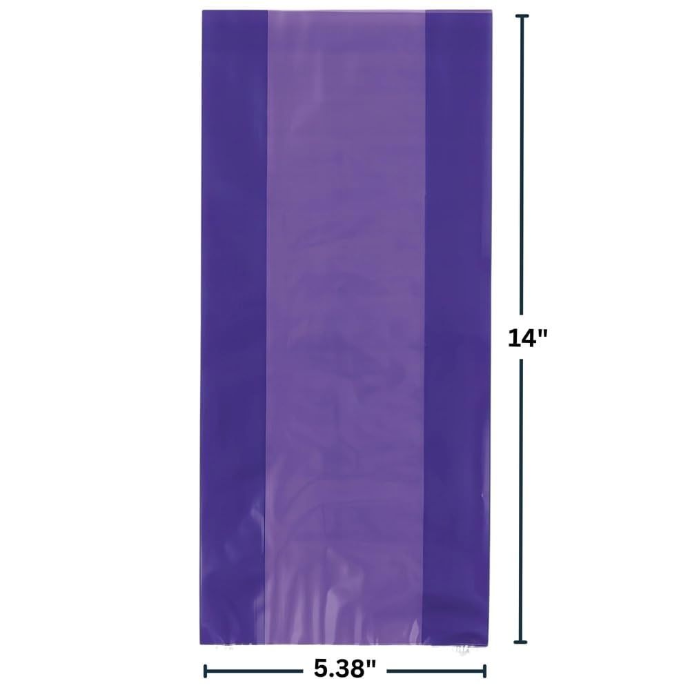 Purple Large Cellophane Bags (27cm x 12cm) 30 Count - Vibrant and Durable Packaging for Gifts and Treats