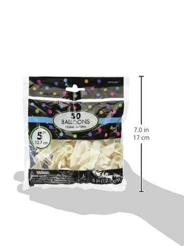 Amscan Plain Round Latex Balloons | White Silk | Pack Of 50 | Party Decor, 5'