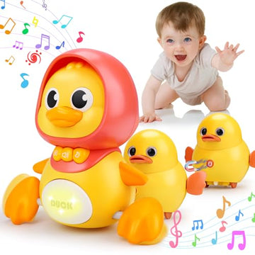 Baby Musical Duck Toy Set With 2 Baby Ducks Light Up Tummy Time Infant Toys 0-3-6 Months Crawling Toys For Babies 6-12 12-18 Months Birthday Shower Gifts For 1 Year Old Boy Girl Easter Basket Stuffers